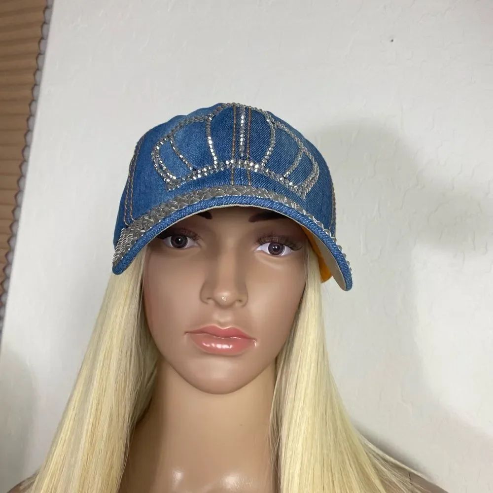 Denim Rhinestone Crown Cap - Picture 3 of 10